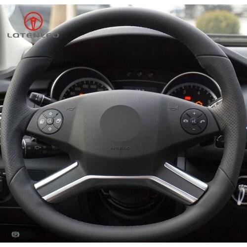 LQTENLEO Black Genuine Leather DIY Hand-stitched Car Steering Wheel Cover for Mercedes-Benz R-Class 2017 R320 R400 Old GLK