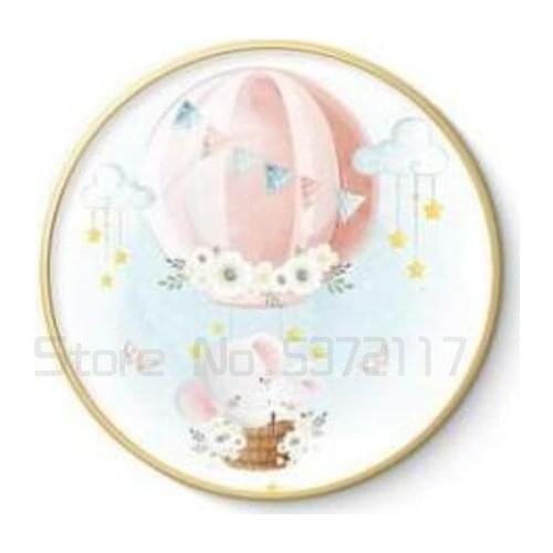 Childrens room decoration painting round bedroom bedside hanging painting Nordic cartoon metal frame mural