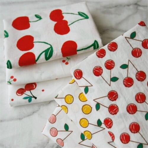 KDF13 Cherrys Printed Cotton Fabric,Girls' Summer Shirts,Dresses,Curtains, Cushions,Girls Bedding Clothes,DIY Fabric Materials