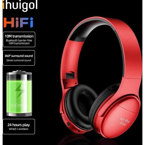 Ihuigol Wireless Headphones Bluetooth Foldable Stereo Noise Cancelling Sport Headsets 500mAh Battery Support TF Card FM AUX Jack