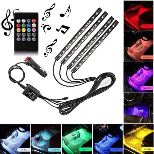 Car Interior Atmosphere LED RGB Strip Light Dash Floor Foot RGB LED Strip Decorative Light Music sound Control Multiple lighting