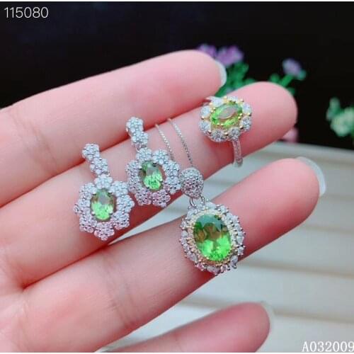 KJJEAXCMY fine jewelry 925 sterling silver inlaid natural peridot earrings ring pendant popular girl suit support test
