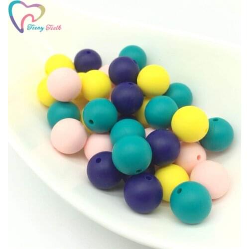 Teeny Teeth 12-15 MM Round Loose Silicone Beads 100 PCS Mix Pink Yellow Baby Chew Non Toxic BPA Free Teething Beads For Necklace