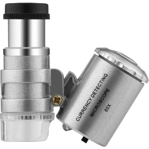Mini Portable 60X Currency Detecting Microscope Handheld Money Tester Magnifier Loupe Glass LED Light UV Microscope