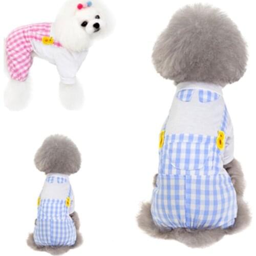 Fashion little yellow chicken four legged pants pet clothes dog clothes spring and summer Plaid pet dog clothes
