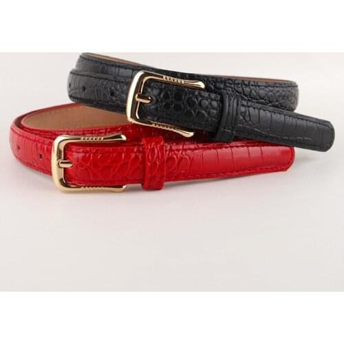 Fashion crocodile pattern belt womens pin buckle belts thin female animal PU leather strap gold plated women party black jeans