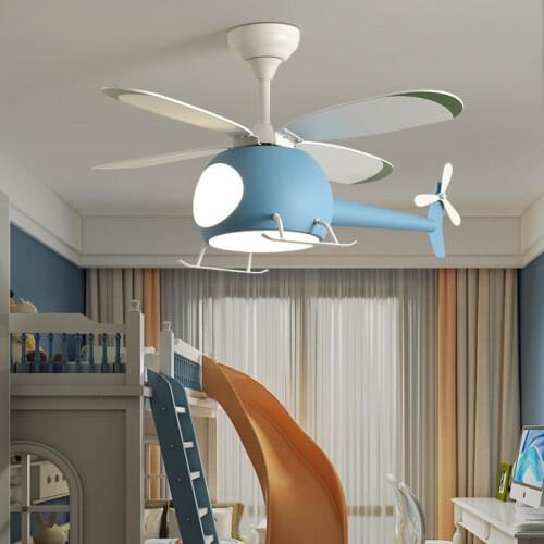 Cartoon Airplane Inverter Three-color Fan Lamp Nordic Minimalist Creative Childrens Fan Lamp Boy Girl Bedroom Ceiling Fan Lamp