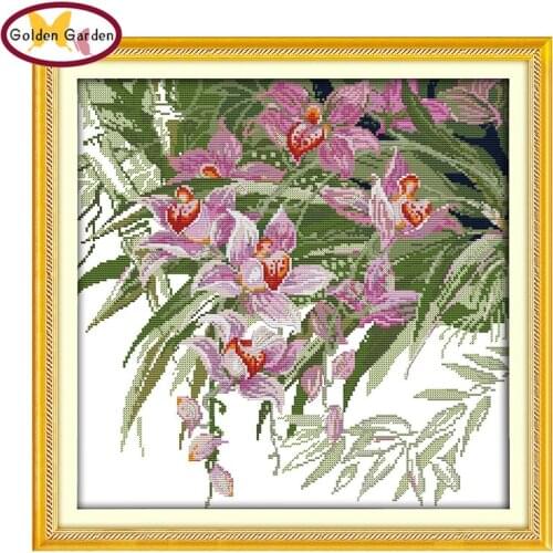 GG Orchid Flower Joy Sunday DIY Handmade Needlecraft Sets Christmas Embroidery Designs Cross Stitch Patterns for Home Decor