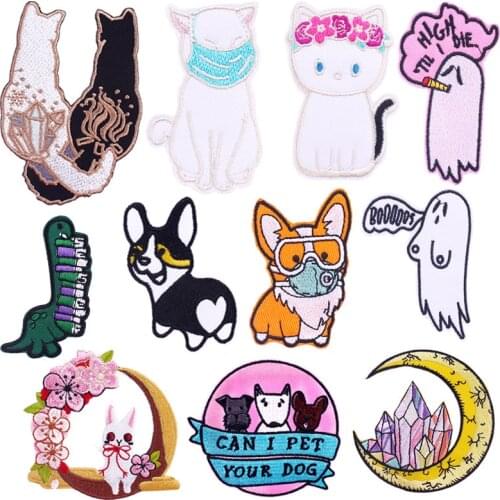 Animal Patch On Clothes Rabbit Dog Appliques Iron On Patches For Clothing Heat-Sensitive Cute Binosaur Cat Stickers Badge DIY