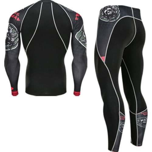 NEW Mens Thermal Underwear Suit 2 Piece Tracksuit Men Compression Clothing Rashgard male Sport Thermal Underwear Base Layer