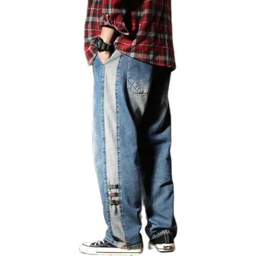 New Fashion Side Stripe Jeans Me Casual Denim Pants Straight Loose Baggy Trousers Streetwear Hiphop Harem Jeans Male Clothing