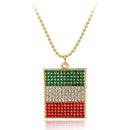 Personalized Free Rhodium Plated Crystal Square American Flag Beads Chain Zinc Alloy Nickle And Lead Necklace Sne150873106