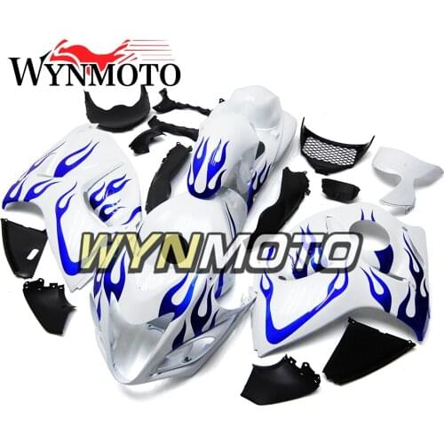 Full ABS Plastic Fairing Kits For Suzuki GSXR1300 Hayabusa 08 09 10 11 12 13 14 15 16 Cowlings Bodywork carenes White blue flame