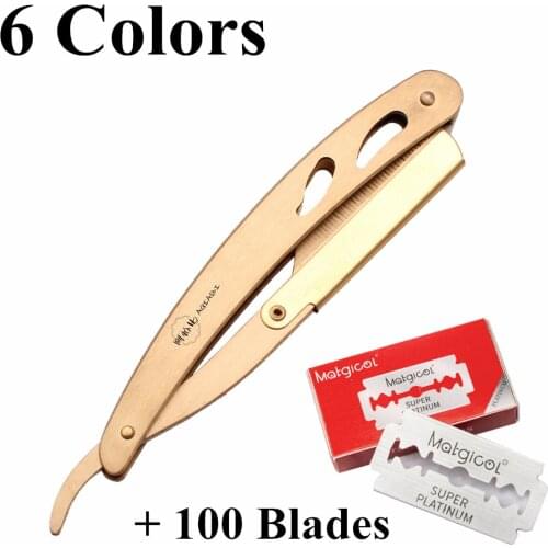 Professional Shaving Barber Tools Hair Cut Razor Folding Shaving Knife Stainless Steel Straight razors 100Pcs + 100 Blades A6102