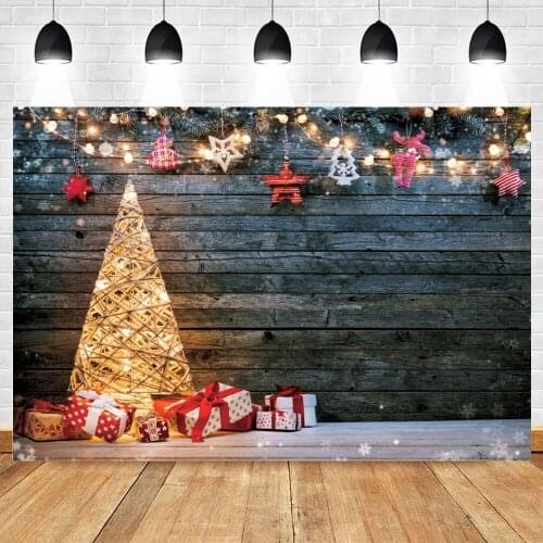 Christmas Backdrop Vintage Wood Board Light Tree Baby Portrait Vinyl Photography Background For Photo Studio Photophone Shoot
