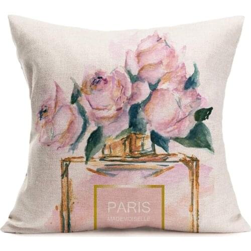 ShareJ Throw Pillow Cover French Perfume Floral Hand Drawn Watercolor Trend Aroma Design Square 18x18 Pillowcase for Home