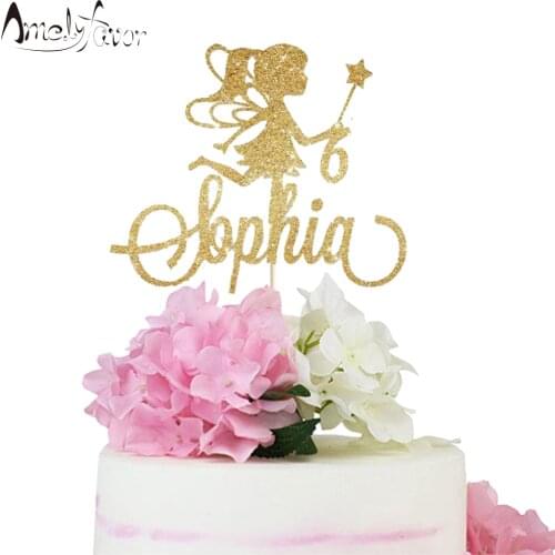 Fairy Birthday Glitter Topper Glitter Paper Cake Topper Wedding Birthday Party Decorations Party Supplies Custom-made