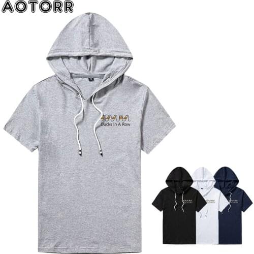 Cute Men Hooded T-shirts Hip Hop Summer Short Sleeve T Shirt Cotton Loose Male Tops Casual Duck Printed Streetwear Harajuku Tees