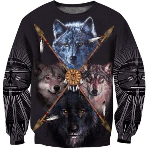 Premium Native Culture Wolf printed 3d hoodies Sweatshirt zipper hoodies women For men Pullover streetwear Cosplay costumes