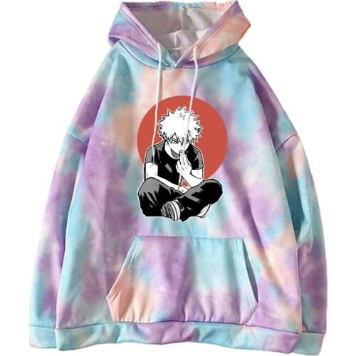 Anime My Hero Academia Unisex Hoodies Bakugou Katsuki Printed Mens Hoodie Streetwear Tie-dye Sweatshirts Pullover