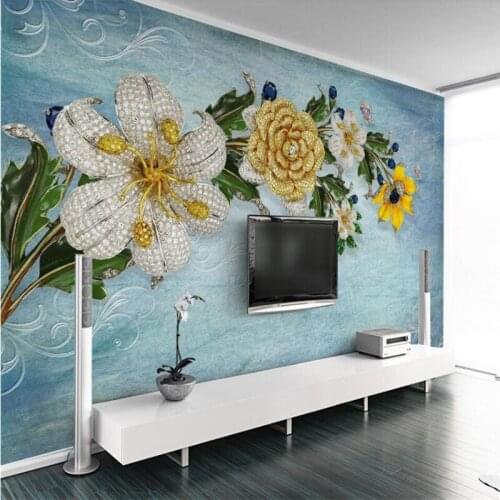 Wellyu Modern minimalist 3D jewelry flower European background wall custom large mural green wallpaper papel de parede