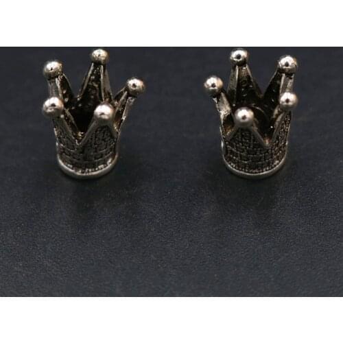 WKOUD 10pcs Silver Color 3D Retro Crown Charm Alloy Beads DIY Metal Bracelet Necklace Handmade Accessories 12*11mm A1896