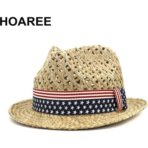 Womens summer hats Straw Sun Hat Men Jazz Trilby Hats Male Female Porkpie British Five Star Beach Holiday Seaside Fedora Cap