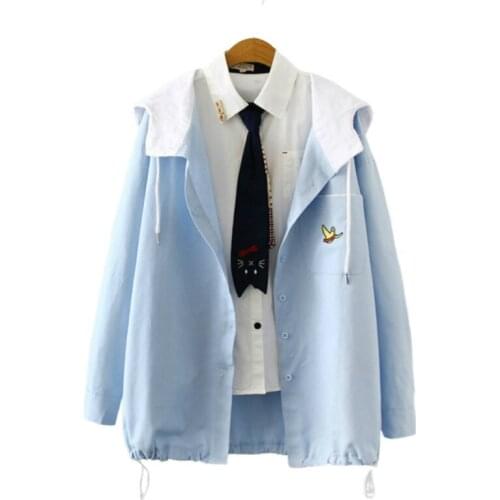 XUANHAO Women Cartoon Embroidery Basic Jackets And Coats 2020 Winter Long Sleeve Hooded Jacket Single Breasted Jackets