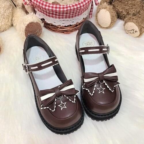 Star Buckle Bow Lolita Womens Shoes Round Head Soft Sweet Girls Cosplay Anime Lolitas Harajuku Kawaii Tea Party Jk Uniform Shoe