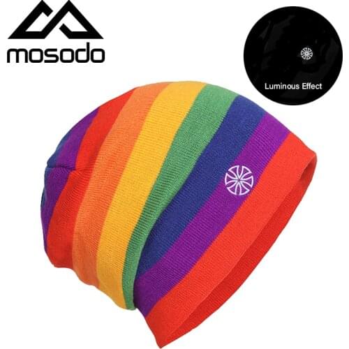 Mosodo Winter Ski Hats Warm Thermal Beanies Color Strips Unisex Caps for Men Women Snowboard Hiking Knit Wool Slouchy Hat