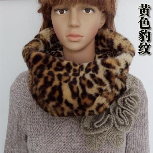 Winter thick large ring warm faux rex rabbit hair wool faux fur scarf leopatd fur ring black multi color fur scarf