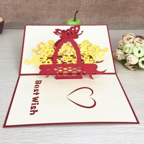 1pcs Best Wish Lover Basket Pop Up 3D Greeting Card With Envelope Post Card Handmade Christmas Thanksgiving Souvenirs Gifts