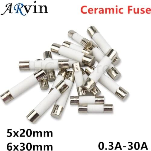 10Pcs/Lot 5mm x 20mm 6x30 Fast Blow Ceramic Fuse 250V 0.5A 1A 2A 3A 4A 5A 6A 8A 10A 15A 20A 25A 30A Fast Blow Tube Fuses