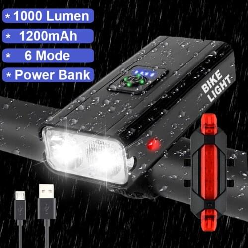 1000 Lumens Bicycle Light Front Waterproof USB Rechargeable Bike Light LED MTB Cycling Headlight Aluminum Flashlight For Bicycle