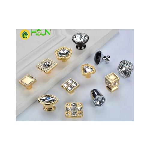 2Pcs Diamond handle single hole golden style modern contracted Hollywood wardrobe door drawer shoe cabinet crystal handle