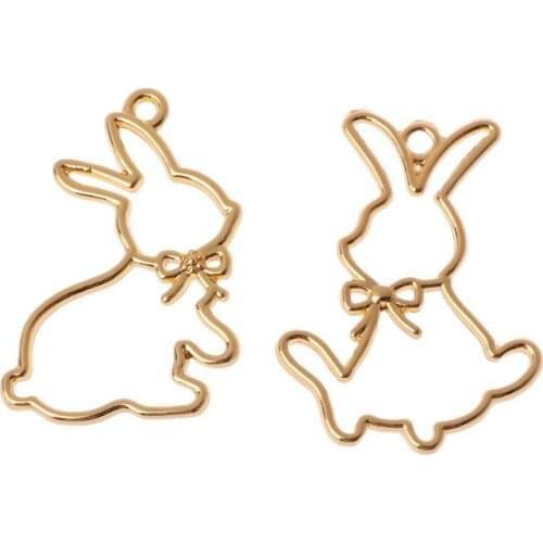 2Pcs Friend Rabbits Resin Frame Open Bezels Setting Blank Pendant Jewelry Making