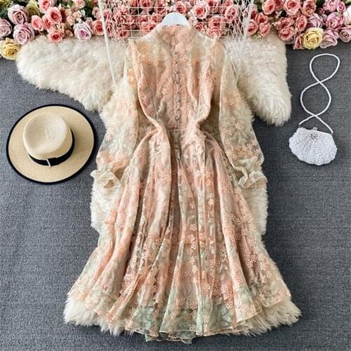 2021 Autumn Dress Women Long Sleeve Lace Dress Big Size Dress Elegant Lady Long Embroidery Party Dressess Vestidos платье WZ1340