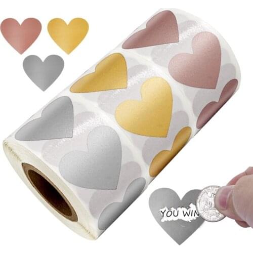 300PCS/Roll Scratch Off Stickers Heart Shape Labels sticker DIY handmade for game cards Scratch Sticker Labels Stationery