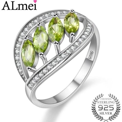 4pcs 1.5ct Green Peridot 925 Sterling Silver Leaves Rings for Women Original Handmade Prevent Allergy with Box 40% FJ110