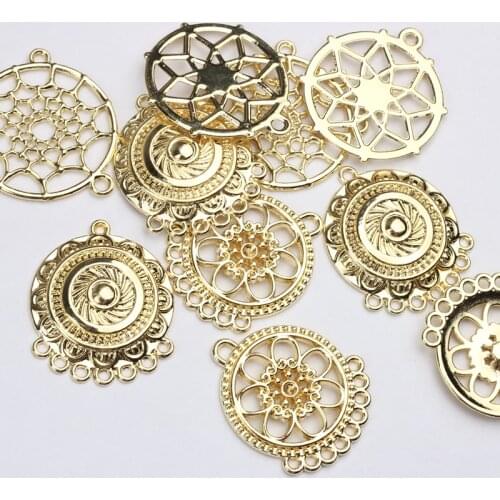 6pcs/lot Zinc Alloy Gold Metal Round Flowers Connectors Charms Pendant Used For DIY Tassel Jewelry Making Finding Accessories