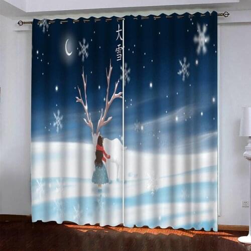 Winter snow 3d curtains Customized 3d curtains simple and fresh modern cute cartoon thickening blackout curtains