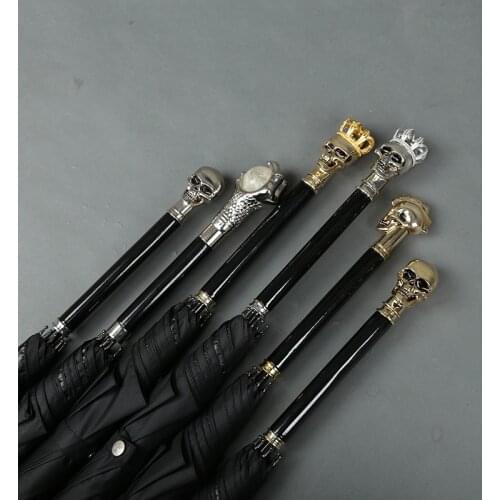 Free shipping Skull long handle male and female students creative rainproof sunscreen black glue umbrella Birthday gift sunshade