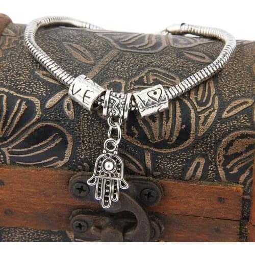 Bespmosp Vintage Silver Plated Fatima Bracelet Women Men Bangles Party Lovely Hamsa Hand Statement Jewelry Bijoux