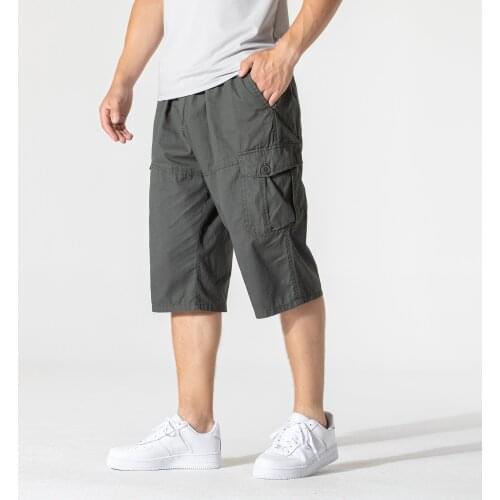 Mens Work Relaxed Fit Multi-Pocket Cotton pants Cargo Shorts Outdoor Lightweight casual big and tall pants summer elastic waist