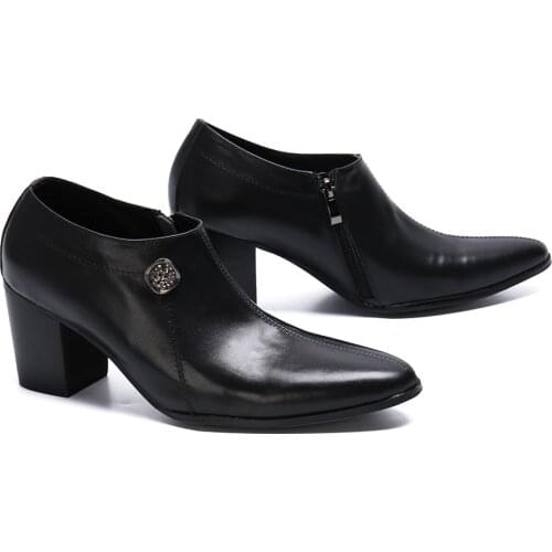 Black Mens Dress Shoes High Heels Social Celebrity Wedding Shoes Mens Formal Cowboy Club Party Shoes Man Oxfords Shoes for Work