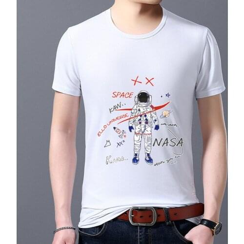 Harajuku T-Shirts Cartoon Astronaut Pattern Print Man Tops White Classic O-neck Male Short-sleeved Tee Fashion Mens Clothes