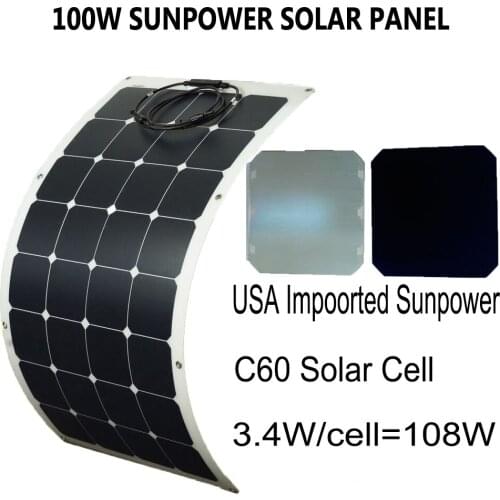 A Quality SUNPOWER Flexible Solar Panel 32PCS 3.4W/cell Power More Than 110W For 12V 18V Battery Charge