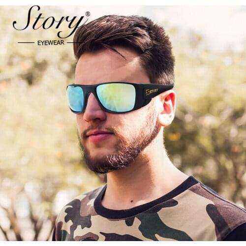STORY Brand 2019 Polarized Sunglasses Men Fashion Sport Sun Glasses Vintage Retro Rectang Frame Goggle Eyewear Black Shades
