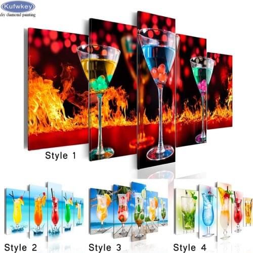 5 Panels Full square drill Diamond embroidery Artwork Abstract wine glass 5D DIY diamond Painting Cross Stitch Rhinestone Mosaic
