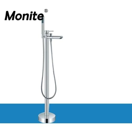 Solid Brass Floor Standing Tub Shower Faucet Bathroom Shower Systerm Set Bathtub Faucet Chro